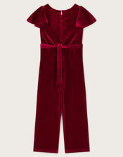 Sequin Belt Velour Jumpsuit, Red (RED), large