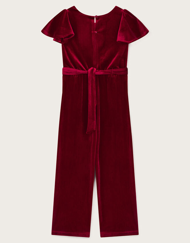 Sequin Belt Velour Jumpsuit, Red (RED), large