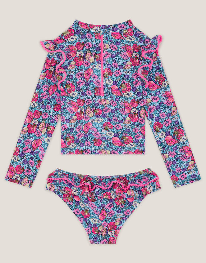 Floral Shell UPF50+ Rash Vest Swim Set, Blue (BLUE), large