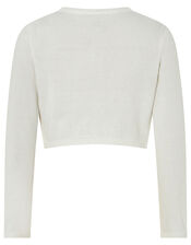 Knitted Cardigan with Sequin Heart Badge, Ivory (IVORY), large