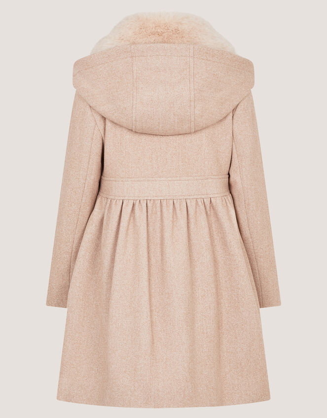 Faux Fur Collar Frill Coat, Camel (OATMEAL), large