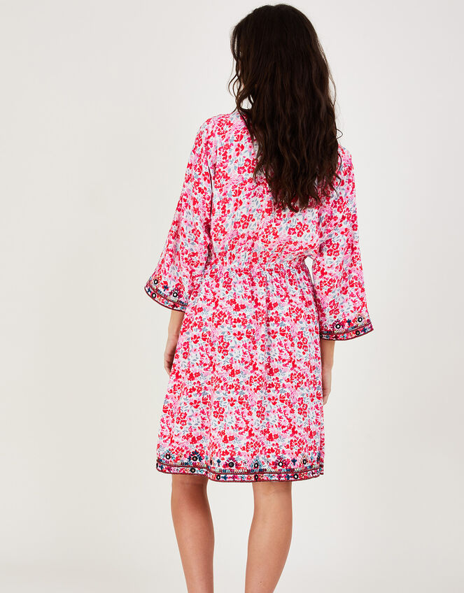Floral Embroidered Kaftan Dress in LENZING™ ECOVERO™, Red (RED), large
