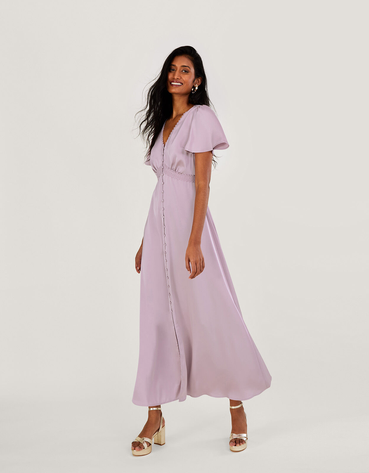 Ivy Shorter Length Maxi Dress Mink Evening Dresses Monsoon UK