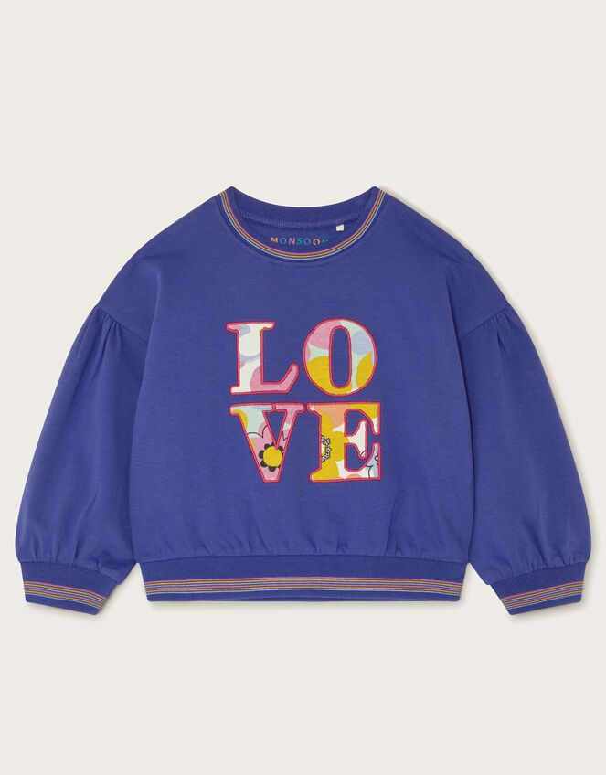 Floral Love Graphic Sweat Top, Blue (BLUE), large