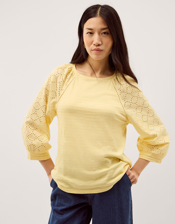 Fifi Broderie Sleeve Top Yellow