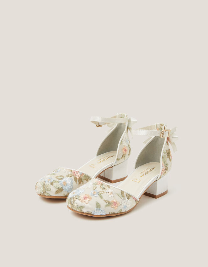 Floral Embroidered Closed Toe Heels , Ivory (IVORY), large