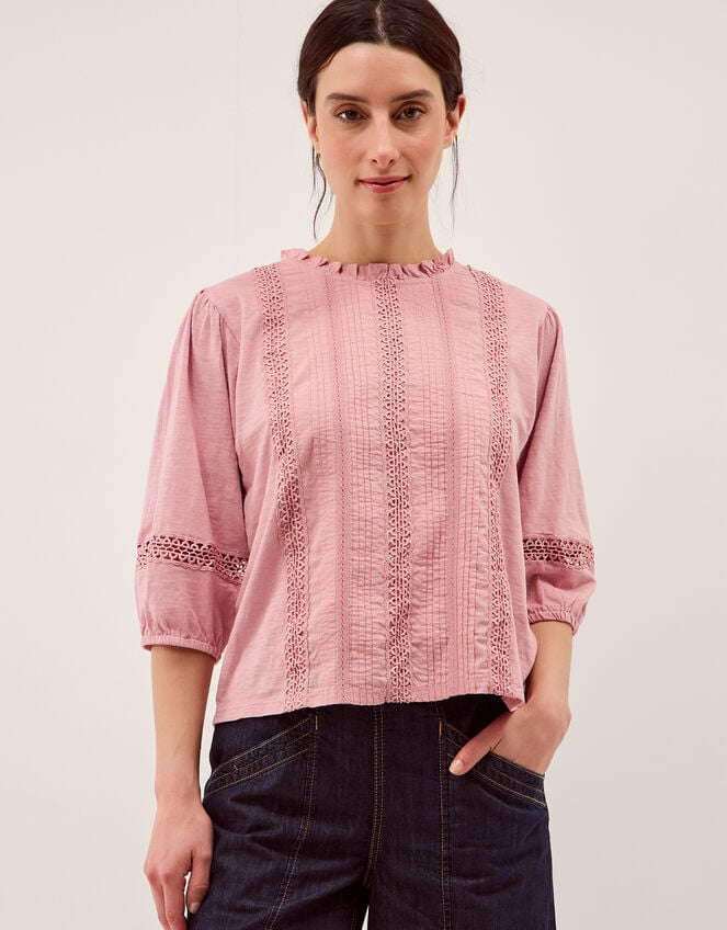 Lorna &frac34; Sleeve Lace Top, Pink (PINK), large