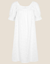 Short Sleeve Square Neck Schiffli Tunic , White (WHITE), large
