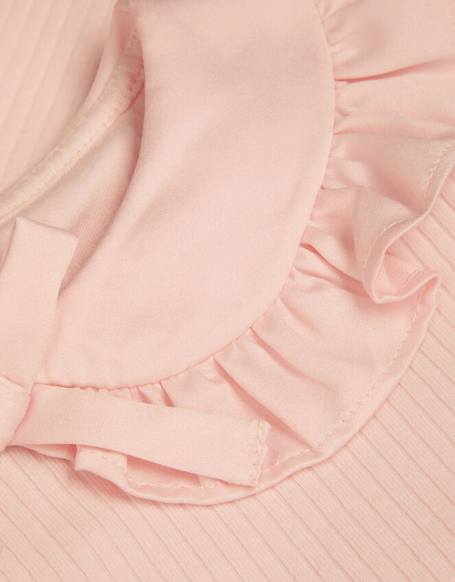 Satin Collar Long Sleeve Rib Top, Pink (PINK), large