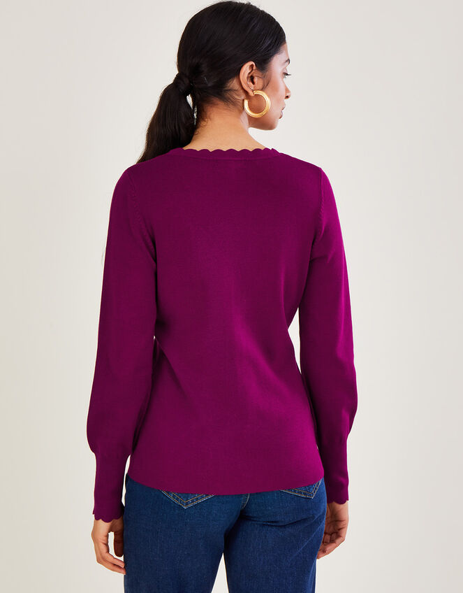 Scallop Trim Cardigan with LENZING™ ECOVERO™, Red (MULBERRY), large