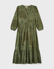 East Tasia Broderie Anglaise Midi Dress, Green (OLIVE), large