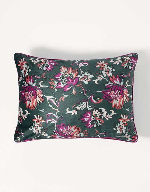 Velvet Floral Print Rectangular Cushion, , large