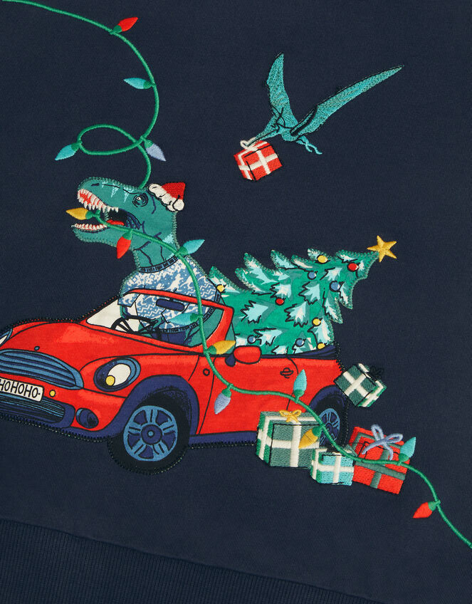 Dinosaur Print Christmas Jumper, Blue (NAVY), large