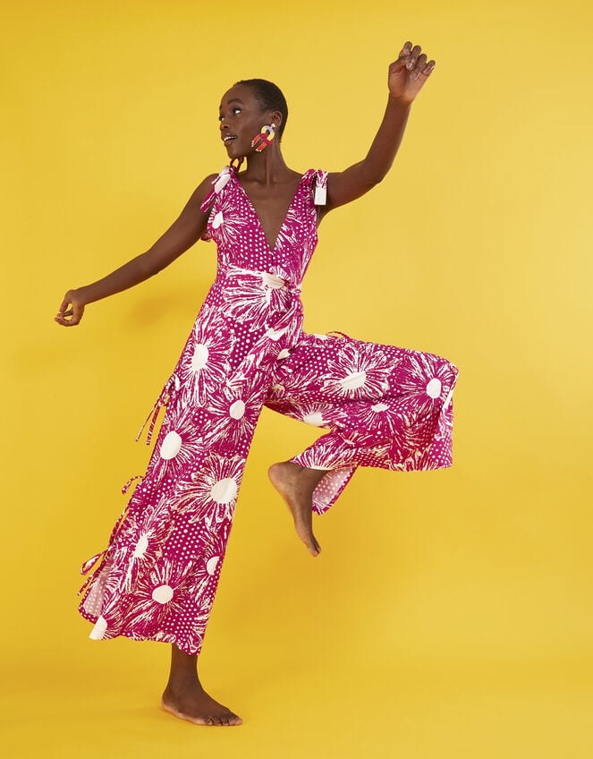Nava Mixed Print Tie Leg Jumpsuit Pink | Jumpsuits | Monsoon UK.