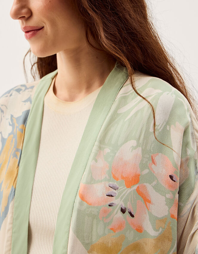 Clemence Amelie Floral Long Kimono Cream