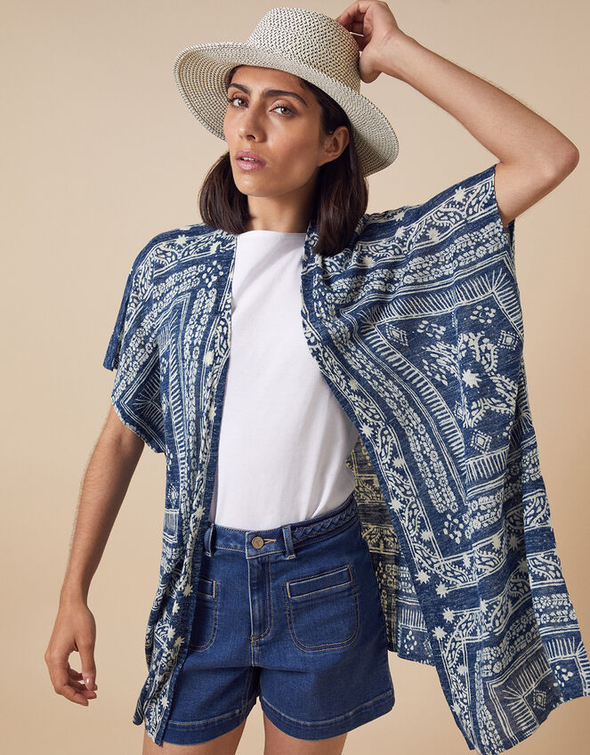 Deena Printed Cover-Up in Linen Blend, Blue (BLUE), large