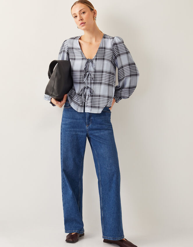 Ava Tie-Front Check Blouse, Blue (PALE BLUE), large