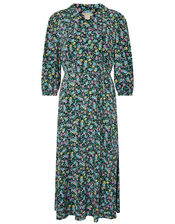 Ditsy Floral Print Collar Dress, Blue (NAVY), large