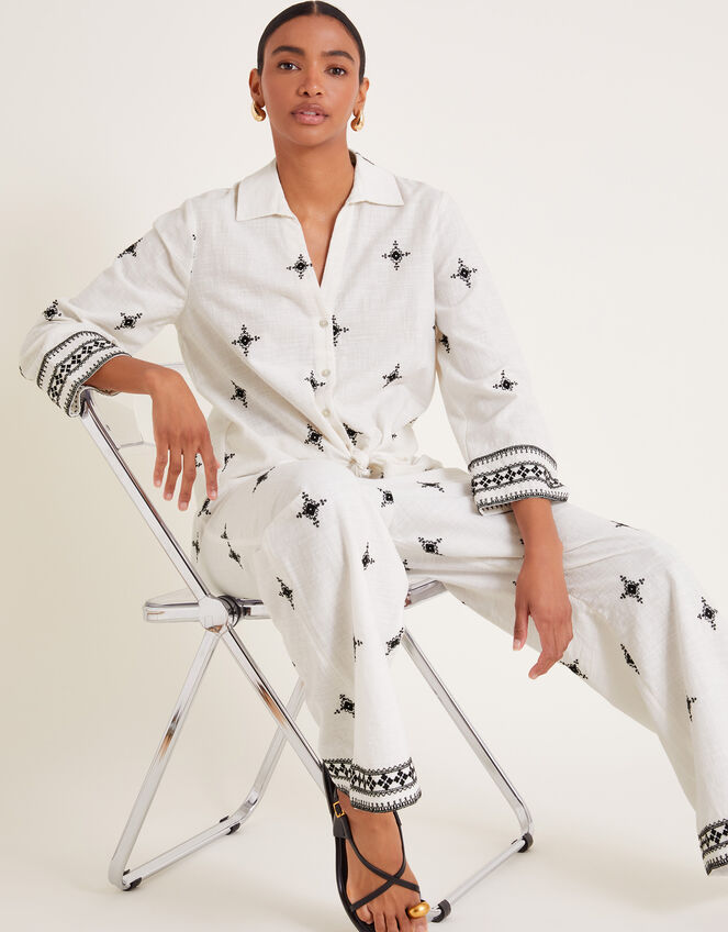 Eleanor Embroidered Tie Shirt Ivory | Tops & T-shirts | Monsoon UK