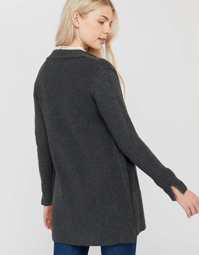 Leela Longline Cardigan, Grey (CHARCOAL), large