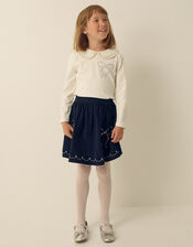 Bow Embellished Top & Corduroy Skirt Set, Blue (NAVY), large