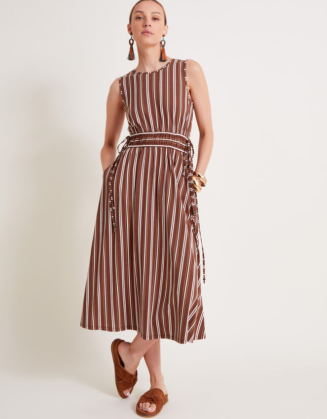 Stripe Jersey Dress, Brown (BROWN), large