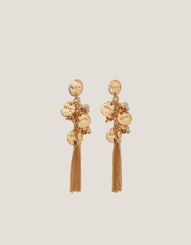 Layered Charm Tassel Drop Earrings, , large