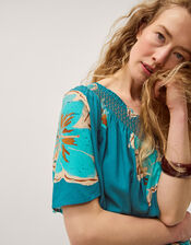 Yasmin One-Shoulder Floral Jumpsuit, Teal (TEAL), large