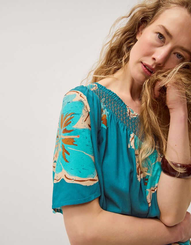 Yasmin One-Shoulder Floral Jumpsuit, Teal (TEAL), large