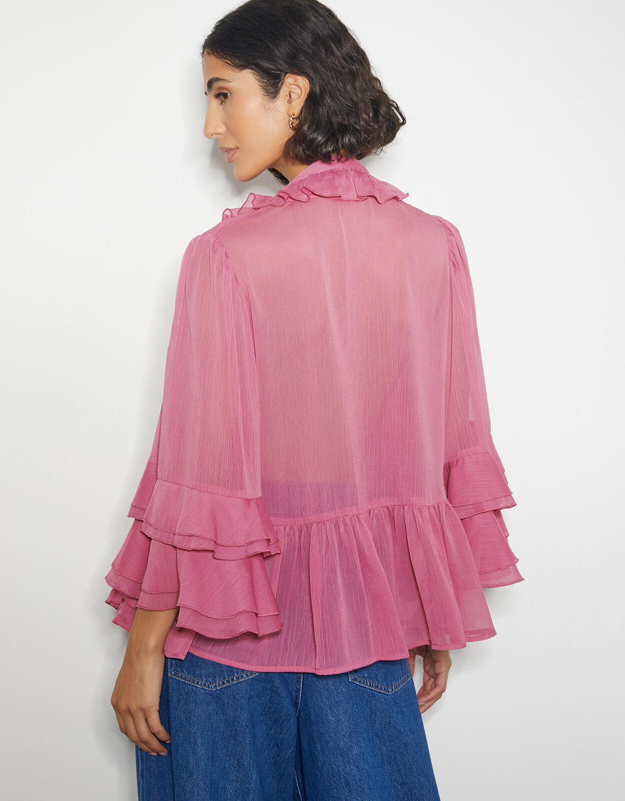 Hot pink ruffle blouse store