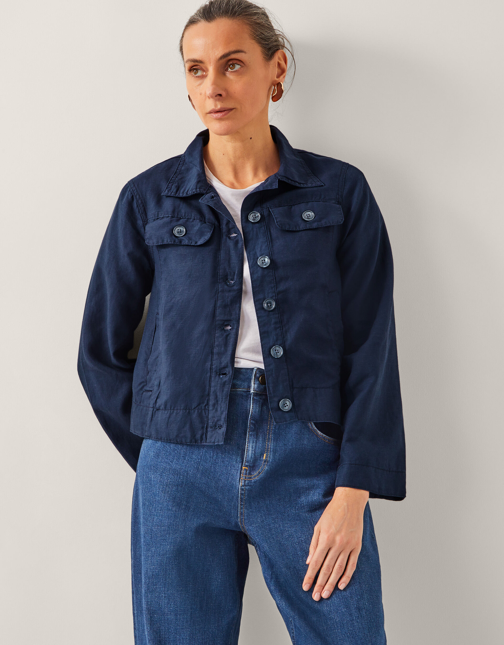 Lenny Linen Blend Cropped Jacket Blue | Casualwear | Monsoon UK.