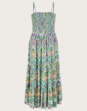 Geometric Print Bandeau Dress, White (WHITE), large