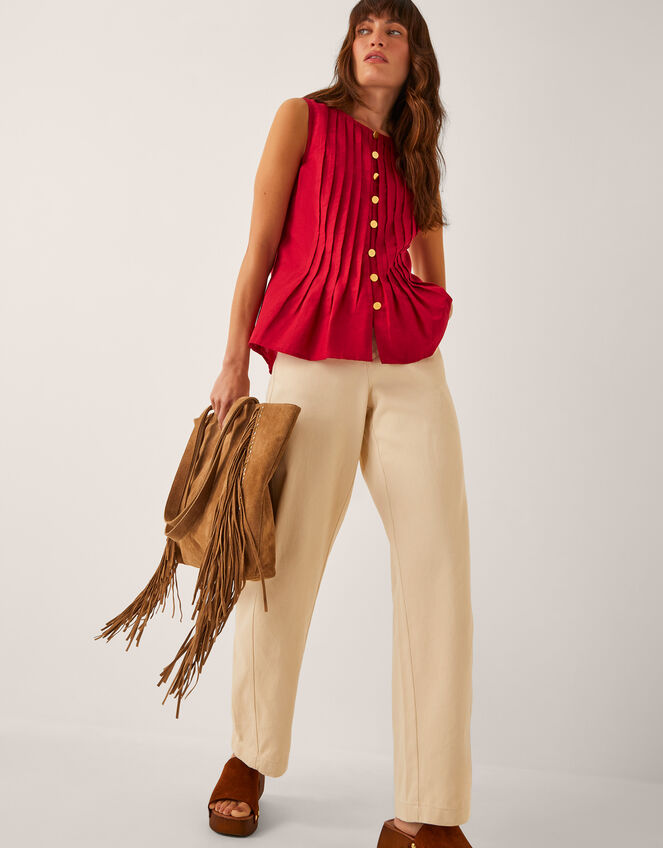 Monica Linen Blend Pleated Top, Red (RED), large