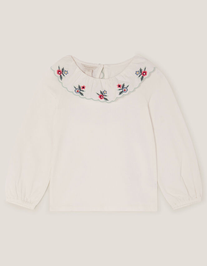 Embroidered Collar Top, Ivory (IVORY), large