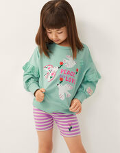 Peace And Love Sweatshirt and Cycle Shorts Set, Green (MINT), large