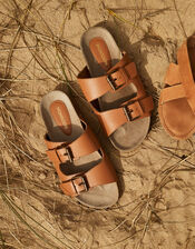 Lola Double Strap Leather Sandals, Tan (TAN), large