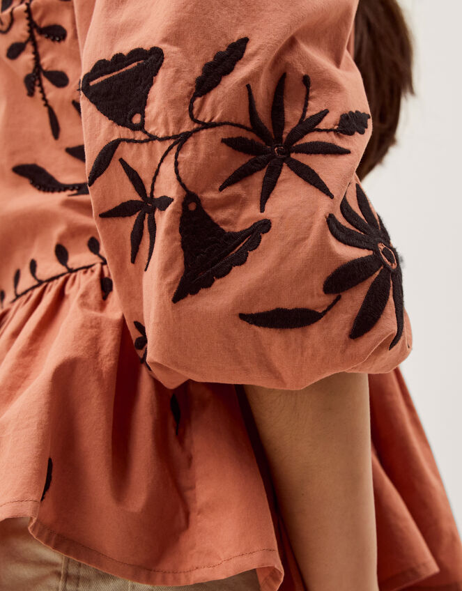 Freya Puff Sleeve Embroidered Top, Orange (PEACH), large