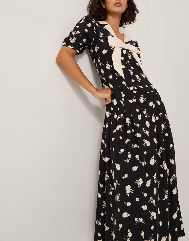 Mabli Floral Bow Midi Tea Dress, Black (BLACK), large