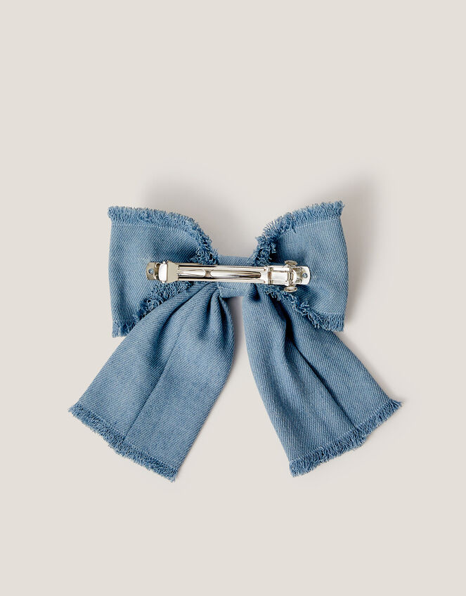 Denim Tie Bow Hair Clip, , large