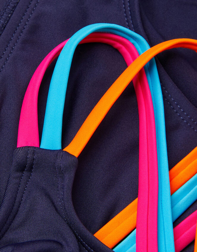 Cross-Back Strap Frill Bikini Set, Blue (NAVY), large