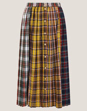 Monsoon x Sarah Corbett-Winder Tartan Pleated Midi Skirt, Yellow (YELLOW), large