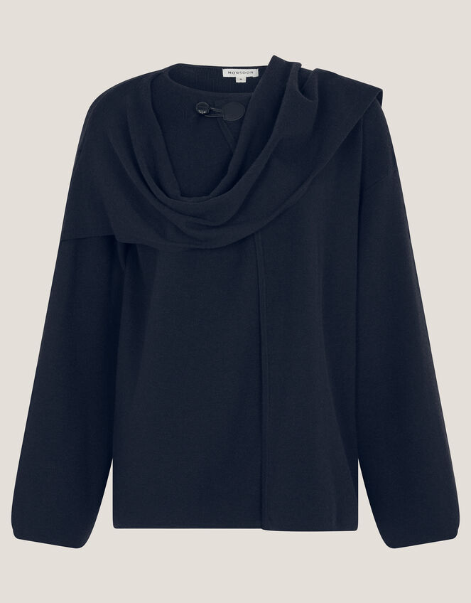 Simmi Asymmetrical Scarf Cardigan, Blue (NAVY), large