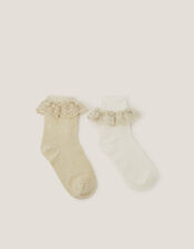 2-Pack Lace Trim Socks, Multi (MULTI), large