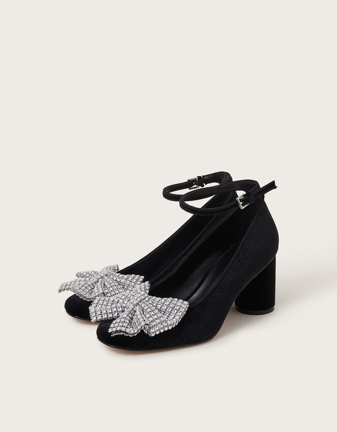 Diane Diamante Bow Velvet Heels, Black (BLACK), large