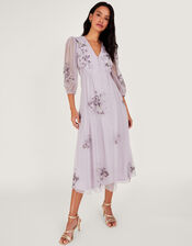 Karen Embroidered Dress in Recycled Polyester, Purple (LILAC), large
