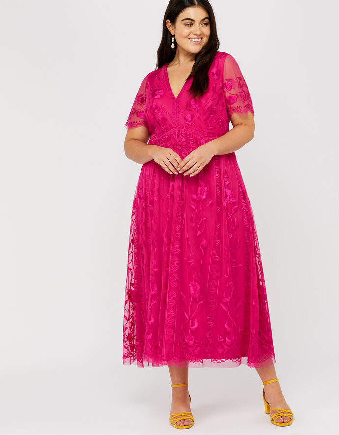 Valentina Embroidered Midi Dress Pink | Evening Dresses | Monsoon UK.