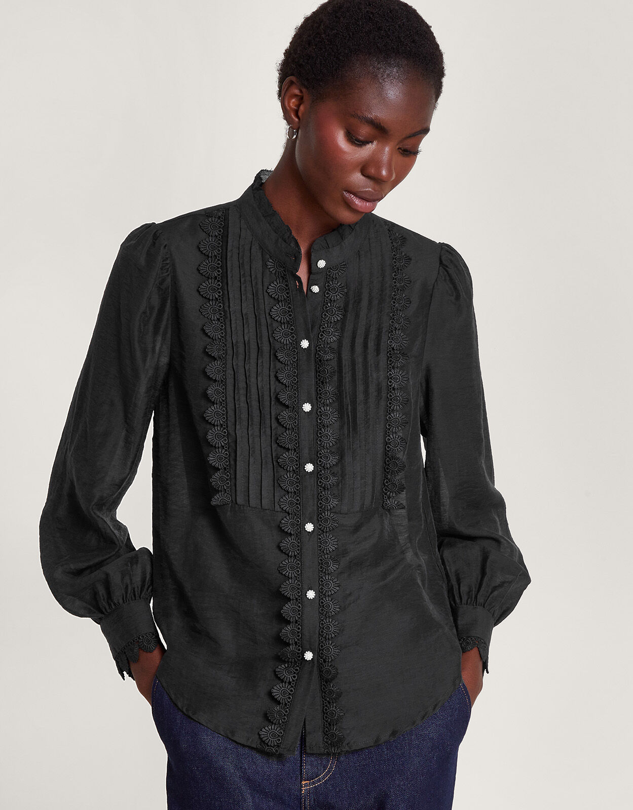 Iva Lace Trim Blouse Black | Tops & T-shirts | Monsoon UK.