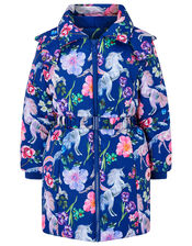Blue Unicorn Print Padded Coat, Blue (NAVY), large