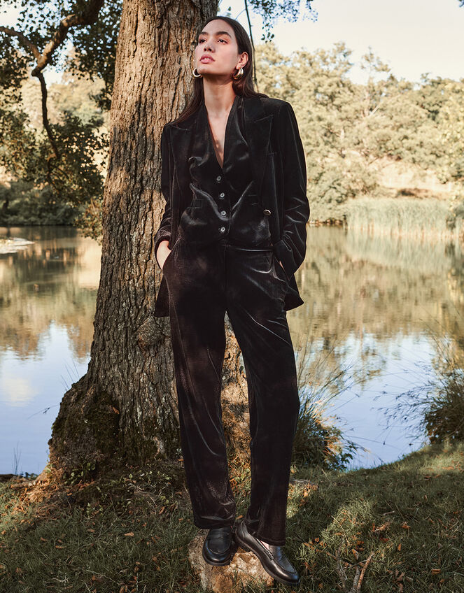 Verity Velvet Single Breasted Jacket, Black (BLACK), large