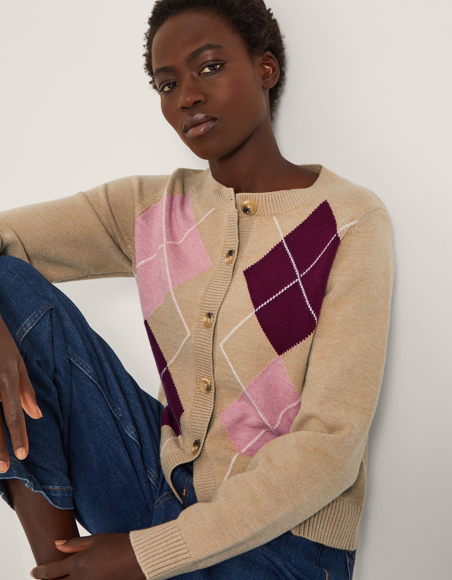 りん　Herlipto Annelise Knit Cardigan Anne Argyle Knitted Cardigan Camel